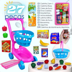 Brinquedo Carrinho de Mercado Infantil mais Comidinhas Frutas 26pçs - Imagem 2