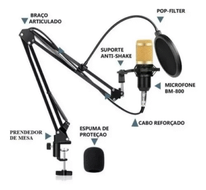 Kit Microfone Condensador Studio Gravação YouTuber Gamers LE-914 Completo - Imagem 3