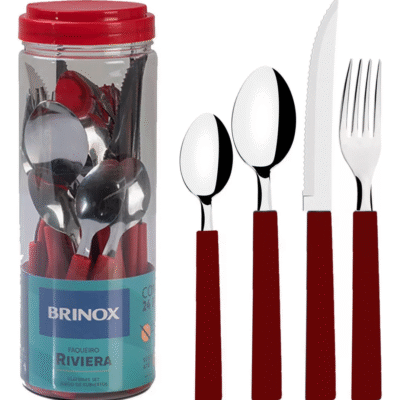 Faqueiro Riviera Em Aço Inox Vermelho 24 Pcs Brinox
