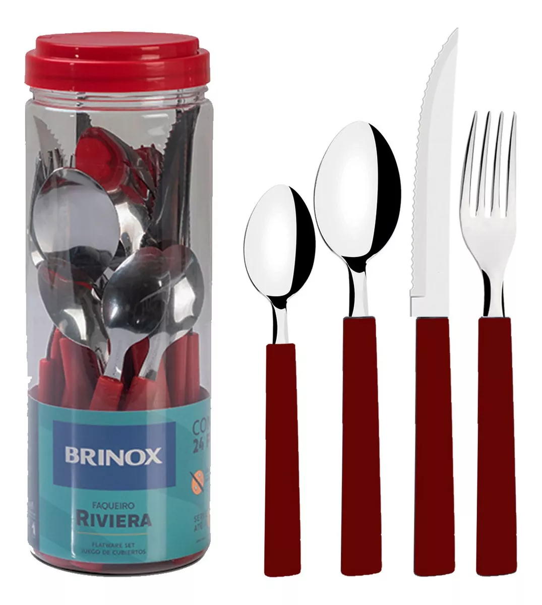d050263edee7f7cd5249a98c405c4ebd.png Faqueiro Riviera Em Aço Inox Vermelho 24 Pcs Brinox - Imagem 1