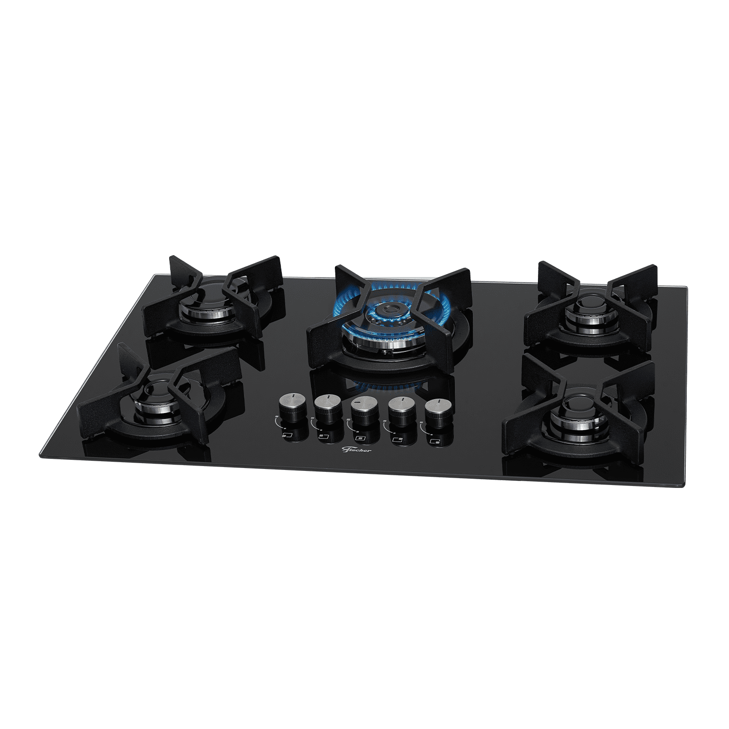 d615cc3ddcfb4ec0e18b290ab7622929.png Cooktop a Gás Fischer 5 Bocas, Preto, Tripla Chama Infinity com Trempe de ferro fundido Mesa Vidro Bivolt - Imagem 1