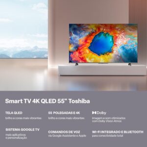 Smart TV QLED 55" 4K Toshiba 55C450NS Google TV 3 HDMI 2 USB Wi-Fi - TB035M - Imagem 4