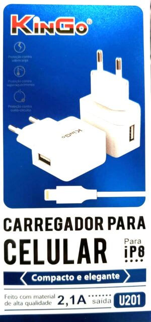 Carregador Kingo P/ Iphone 2,1A/2.4A (Fonte USB + Cabo de dados) Branco - Imagem 2