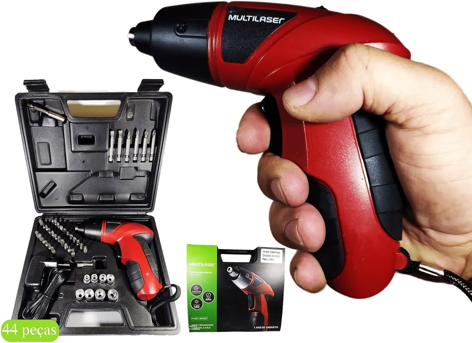 e4ec06884dfef25e08d52ca568b415b1.jpg Parafusadeira Elétrica 4,8V com Maleta Multilaser Vermelho - HO063 - Imagem 1