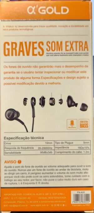 Fone De Ouvido Com Microfone FN-A31 Intra-auricular A' Gold P2 - Imagem 3