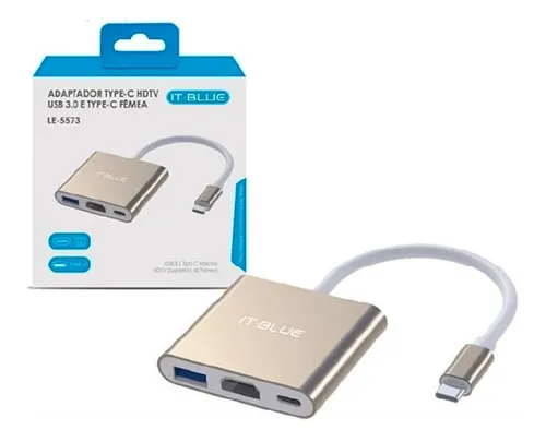 f0db9d9f49aa29087b61d6cf5efc576b.png Adaptador Hdmi 4k Tipo C Usb 3.0 Conversor 3 Em 1 It Blue LE-5573 - Imagem 1