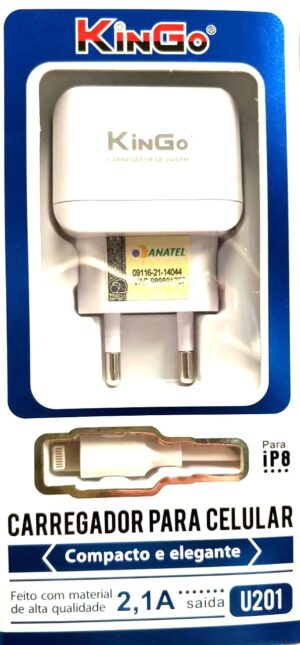 Carregador Kingo P/ Iphone 2,1A/2.4A (Fonte USB + Cabo de dados) Branco