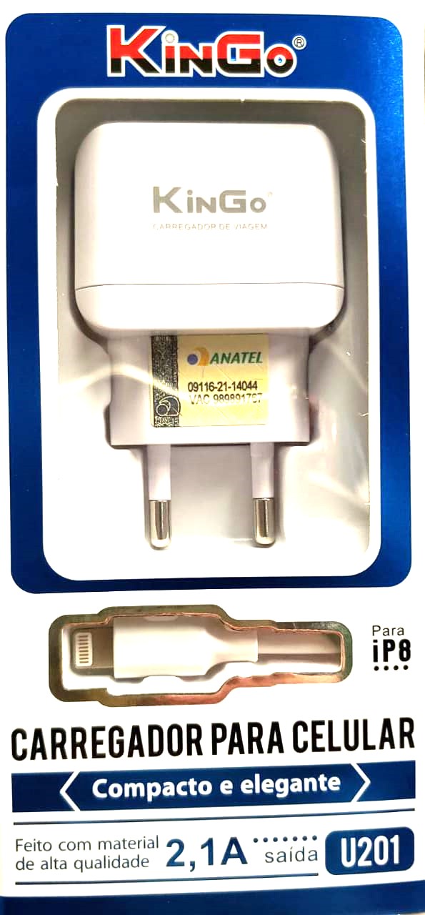 f43297fa0fff83a280f464cf8d6eb11b.jpeg Carregador Kingo P/ Iphone 2,1A/2.4A (Fonte USB + Cabo de dados) Branco - Imagem 1
