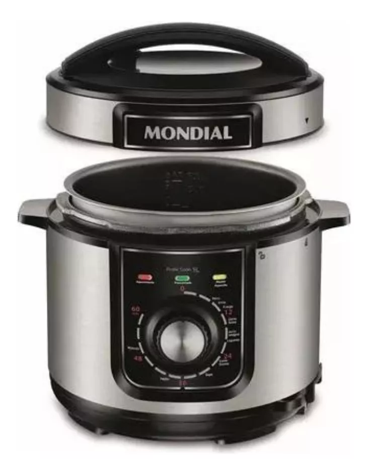 f50a2277cebcdde4474cbe49f2e1d118.png Panela De Pressão Elétrica Pratic Cook Premium PE-48-5L-I 5 L Cor Preto Mondial 220v - Imagem 1