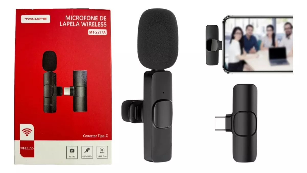 f86d43900ea88bbddad46ca1e6e2510c.png Microfone De Lapela Wireless MT-2217A Tipo-C Tomate - Imagem 1