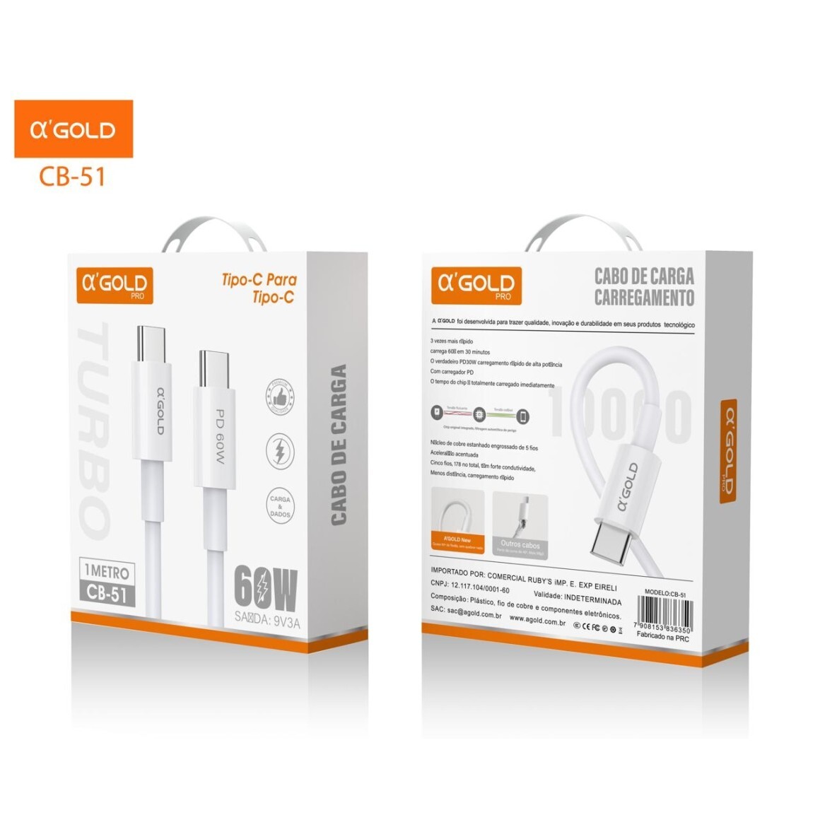 fa457b6240adb57bcd0551202a662ba2.jpg Cabo de Dados Tipo-C para Tipo-C 1M CB-51 - Imagem 1