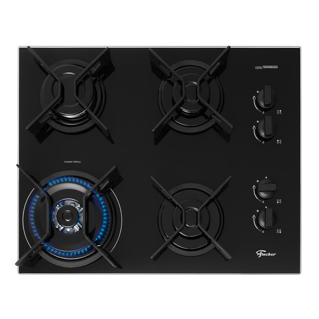 fa47cfb41f7f79c89a98e6827e2ce91d.jpg Cooktop a Gás Fischer 4 Bocas Fit Line Tripla Chama Trempe Iron - Imagem 1