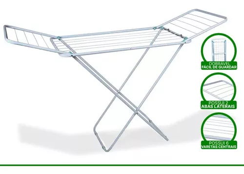 fc524a61c344d3c59f9020a80b26973e.png Varal De Chão Com Abas Dobrável Reforçado Retrátil Grande Cor Branco - Imagem 1