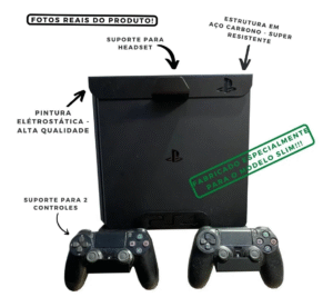 Suporte Parede Playstation 4 Ps4 Slim Console Controles Fone - Imagem 3