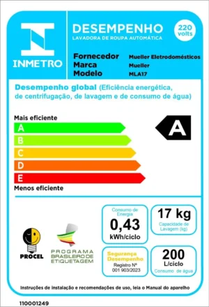 Máquina de Lavar Mueller 17kg com Ultracentrifugação e Ciclo Rápido MLA17 220V 60Hz - Imagem 10