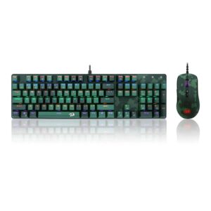 Kit Teclado e Mouse Gamer Redragon S108 Dark Green - Teclado Mecânico, Rainbow, Switch Outemu Blue, ABNT2 + Mouse RGB Ca