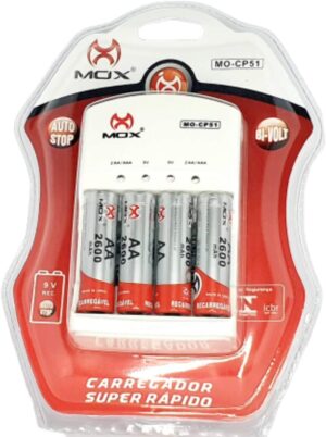 4 Pilha Recarregável Mox Aa Aaa + Carregador Rápido Bivolt - Imagem 2