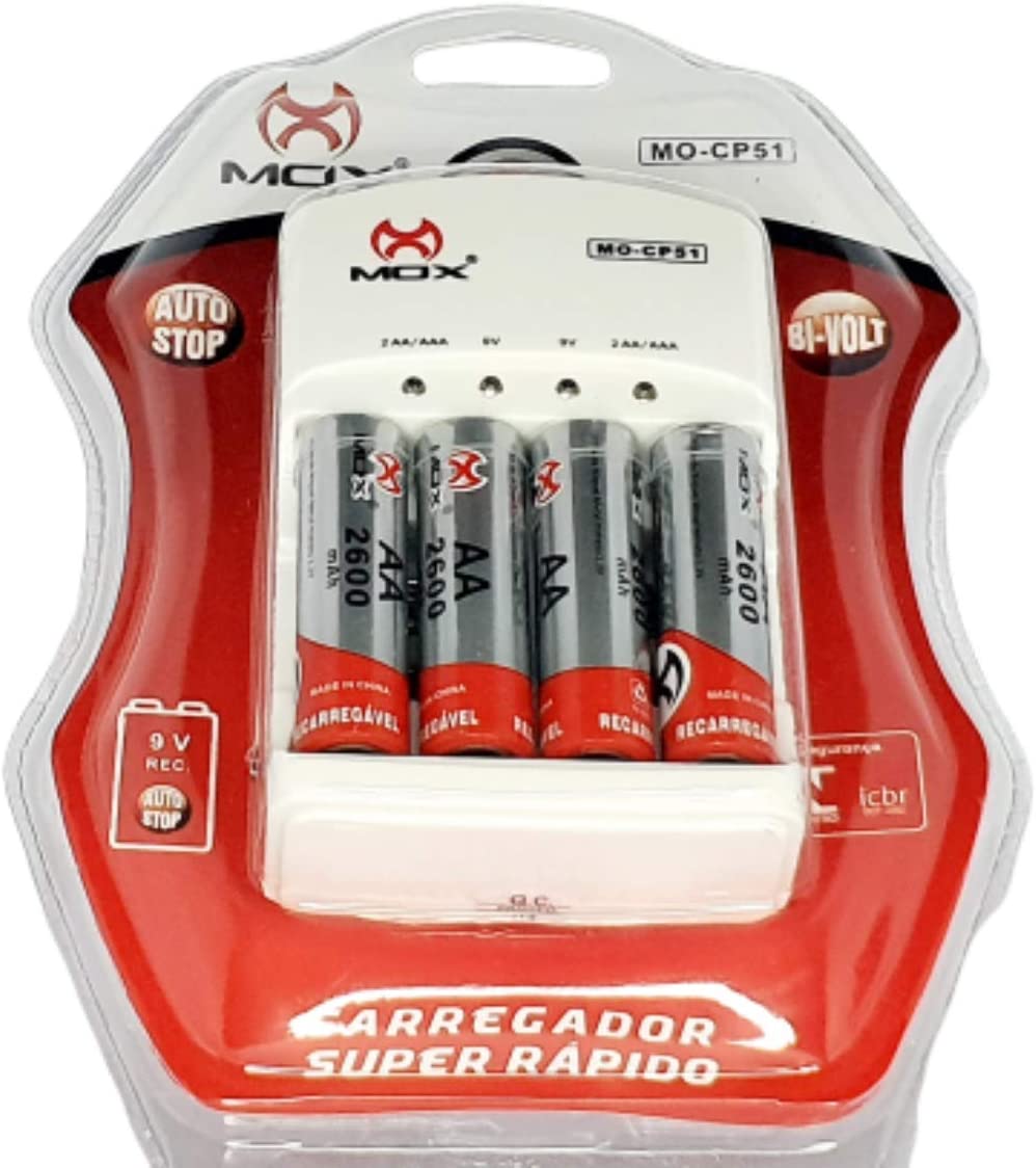 985b890c15bbcc5d805a84dc0c9114df.jpg 4 Pilha Recarregável Mox Aa Aaa + Carregador Rápido Bivolt - Imagem 1