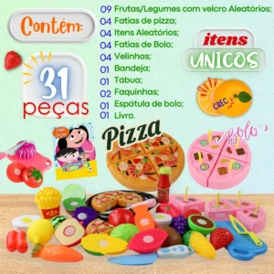 Brinquedo Comidinhas Infantil Pizza Frutas utensílios - Imagem 2