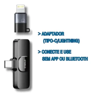 Microfone De Lapela Duplo A'Gold Sem Fio Tipo-c Com Adaptador Iphone A'Gold MCF-09 - Imagem 2