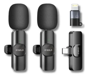 Microfone De Lapela Duplo A'Gold Sem Fio Tipo-c Com Adaptador Iphone A'Gold MCF-09