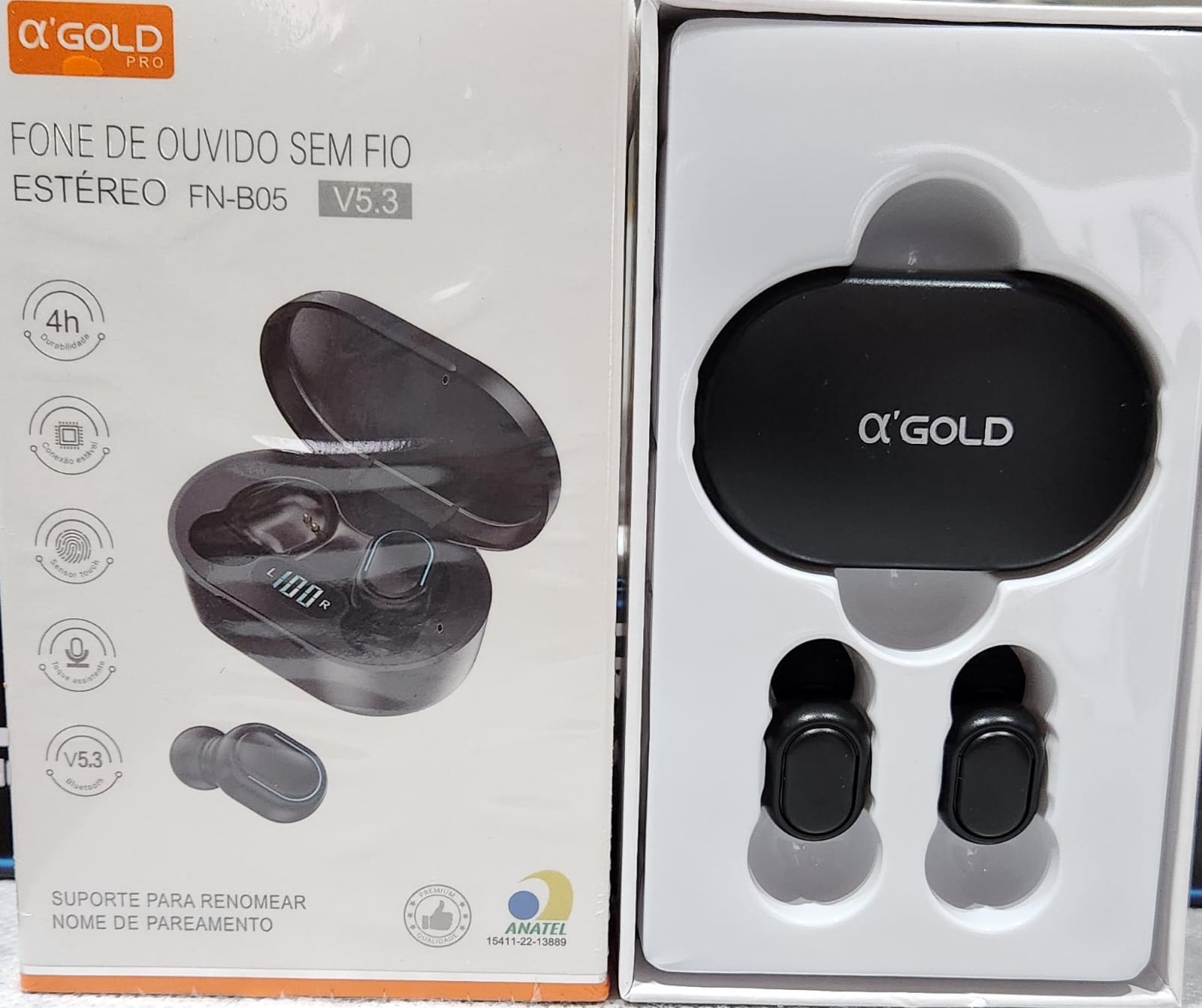 14fd1f7276d4911e0877a3e6b35f7352.jpeg Fone de Ouvido sem Fio Estério Bluetooth 5.3 Fn-B05/B06 Intra Auricular AGold - Imagem 1