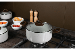 Jogo de Panelas Brinox Antiaderente Ceramic Life 5 Peças Granada com Indução Vanilla - Imagem 3