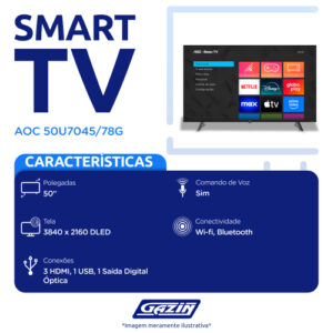 Smart TV 50" AOC 4K DLED 50U7045/78G Roku TV Quad Core 3 HDMI - Imagem 3