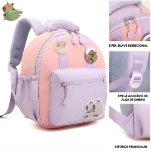 Mochila Pré Escolar Infantil Rosa/roxo Capivara - Imagem 2
