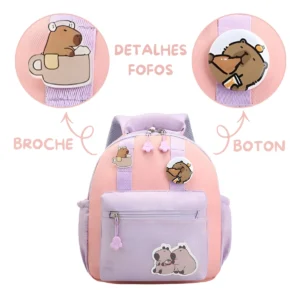 Mochila Pré Escolar Infantil Rosa/roxo Capivara