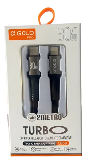 Cabo Turbo 30w Iphone x Tipo-C A´gold 2metros CB68
