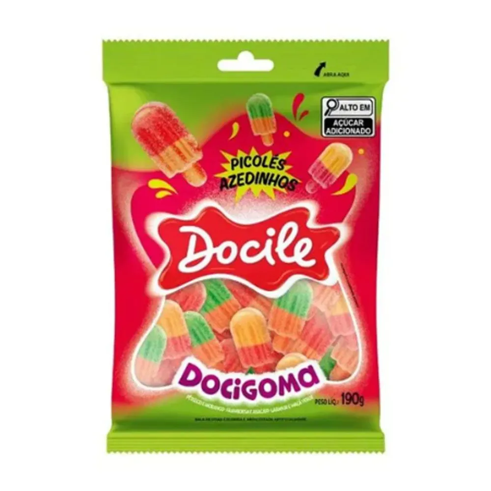 12854d2dff2bcd1fd163ee16ae6f3588.webp Bala de Goma Picolé Azedinha Docigoma Docile - 190g - Imagem 1