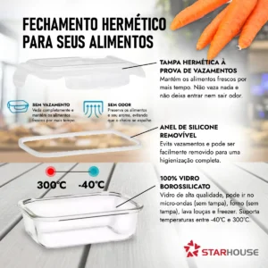 Pote de Vidro 640ml retangular Hermético - Imagem 4