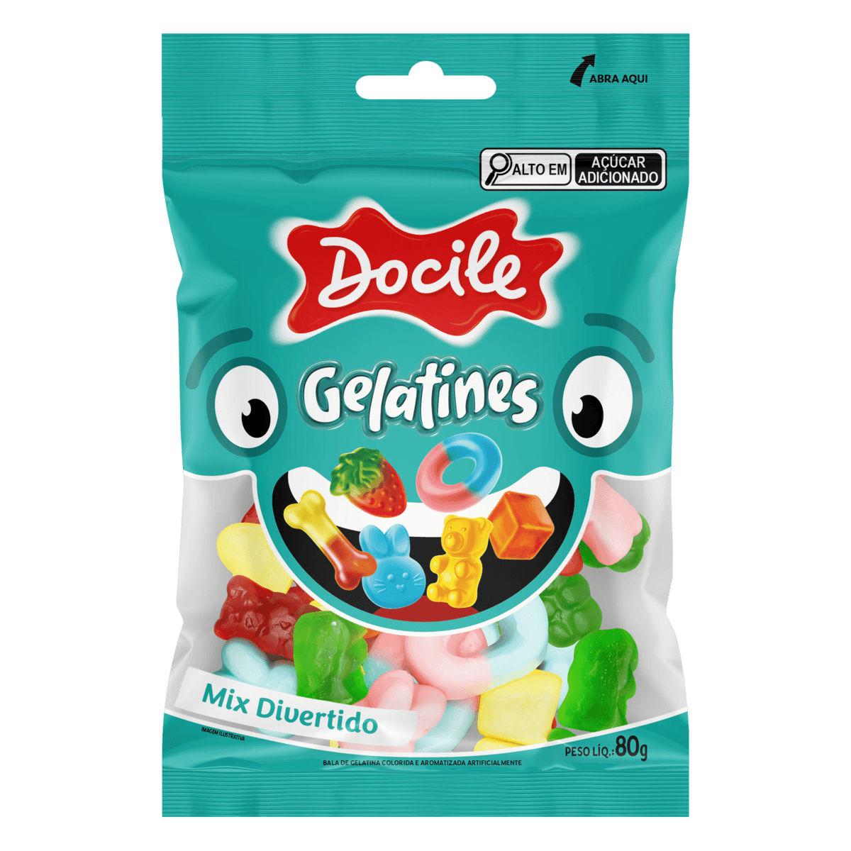 251308e7762a4802dcbfd220ecd421c5.png Bala Gelatines Mix Divertido 80g Docile - Imagem 1