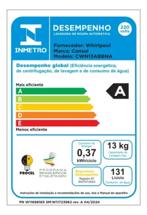 Lavadora de Roupas Consul CWN13AB 13kg com Modo Eco, Dosagem Econômica e Ciclo Rápido - Branca - 220V - Imagem 6