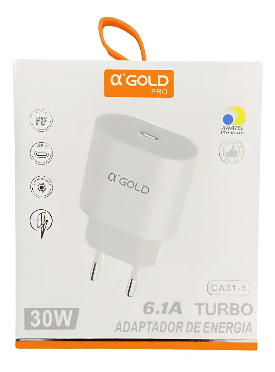 645421b31321682a933e12d71cc0efe1.webp Fonte Carregadora USB-C Turbo 30w entrada Tipo C a'Gold CA31-4 - Imagem 1