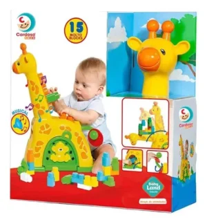Brinquedo Girafa Atividades Bebê Com 15 Blocos