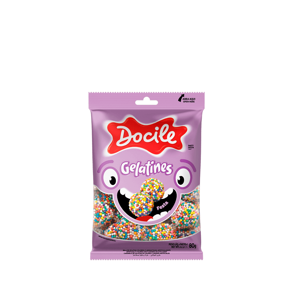 7f73b56a06fea6def13ad8c7a5b252b6.png Balas Gelatines Festa 80G Docile - Imagem 1