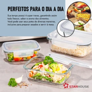 Pote de Vidro 370ml retangular Hermético - Imagem 3