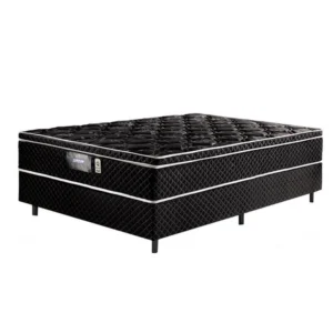 Cama de Casal Conjunto Box Pérola Negra (1,38x1,88x0,32) Molas ensacadas Cor Preto, Gazin.