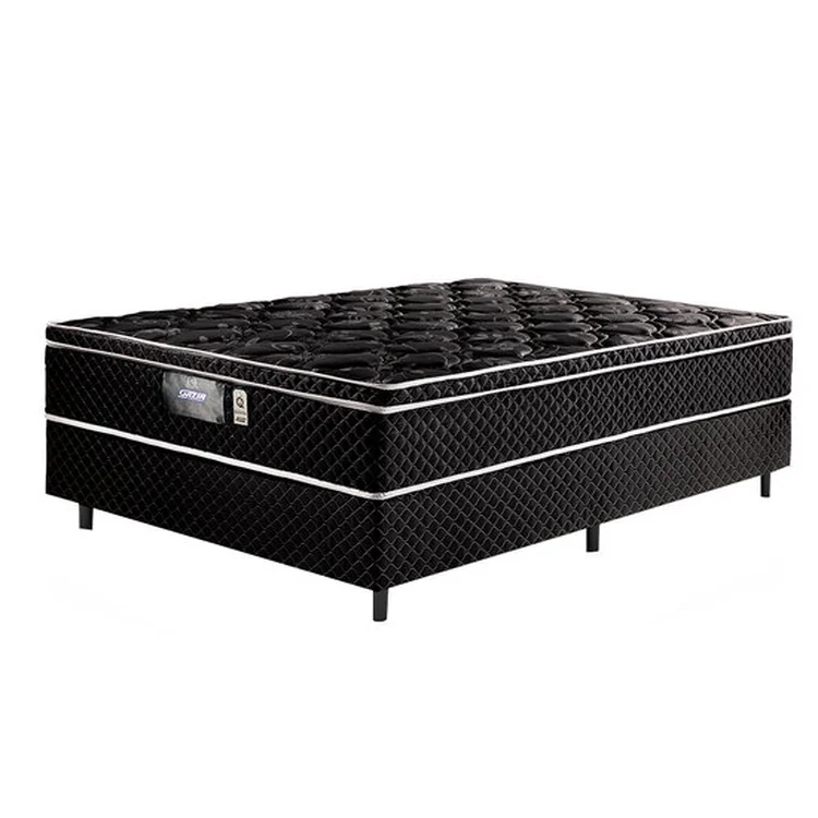 17f6e22ba6ec21f4ff63cb2d7acfff44.webp Cama de Casal Conjunto Box Pérola Negra (1,38x1,88x0,32) Molas ensacadas Cor Preto, Gazin. - Imagem 1