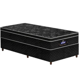 Cama Solteiro Conjunto Box Pérola Negra (0,88x1,88x0,32) Molas ensacadas cor Preto, Gazin.