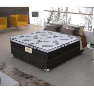 Cama de Casal Conjunto Box Flora (1,38x1,88x0,22) Molas ensacadas Cor Preto, Gazin - Imagem 2