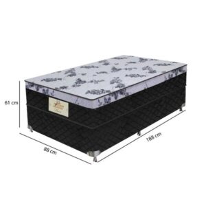 Cama Solteiro Conjunto Box Flora (0,88x1,88x0,22) Molas ensacadas Cor Preto, Gazin. - Imagem 3