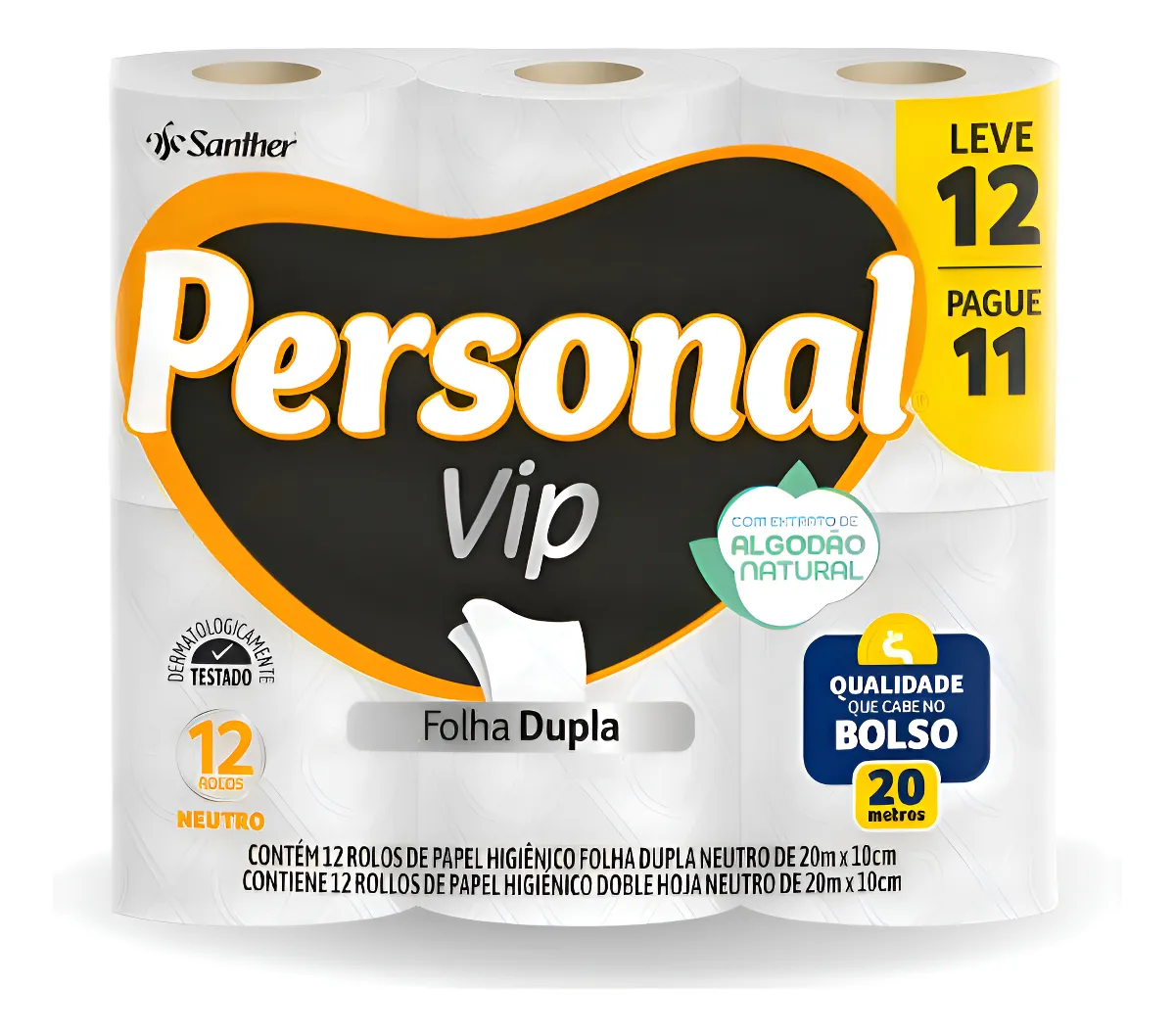 84da8f9b5e93cf914d4de9407d482a99.webp Papel Higiênico Personal Vip Folha dupla Neutro Menos com 12 unidades Super Macio - Imagem 1