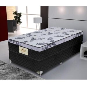 Cama Solteiro Conjunto Box Flora (0,88x1,88x0,22) Molas ensacadas Cor Preto, Gazin. - Imagem 4