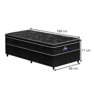 Cama Solteiro Conjunto Box Pérola Negra (0,88x1,88x0,32) Molas ensacadas cor Preto, Gazin. - Imagem 2