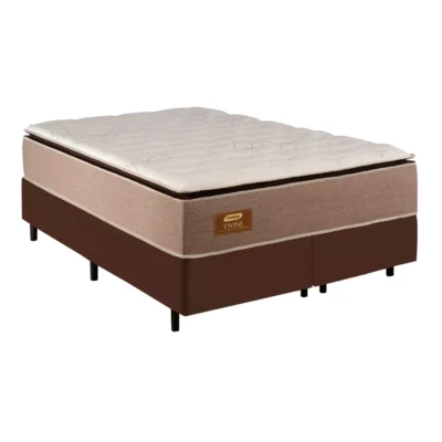 Cama de Casal Queen Conjunto Box Twins (1,58 x 1,98 x 0,34) Molas ensacadas, Cor Linho Castor, Gazin