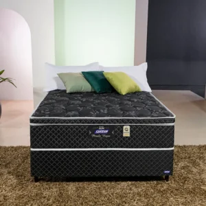 Cama de Casal Conjunto Box Pérola Negra (1,38x1,88x0,32) Molas ensacadas Cor Preto, Gazin. - Imagem 2