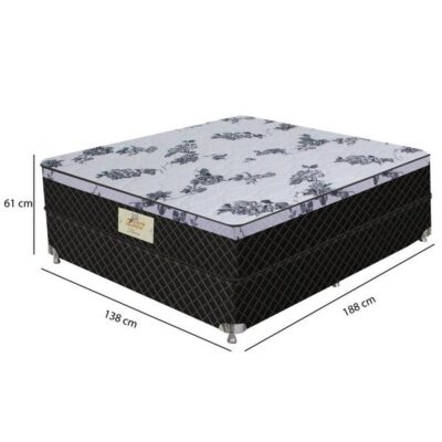 Cama de Casal Conjunto Box Flora (1,38x1,88x0,22) Molas ensacadas Cor Preto, Gazin